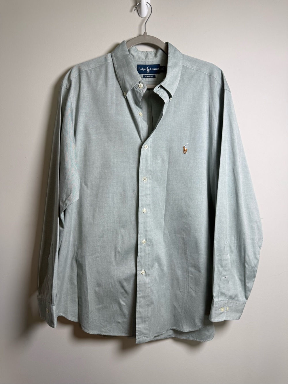 Ralph Lauren Men's 17 34/35 Lt. Green Cotton Long Sleeve Classic Dress Shirt XL